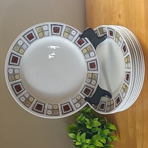IRONSTONE BROADHURST Set Of 8 Dinner Plates Rushstone Pattern by Kathie Winkle